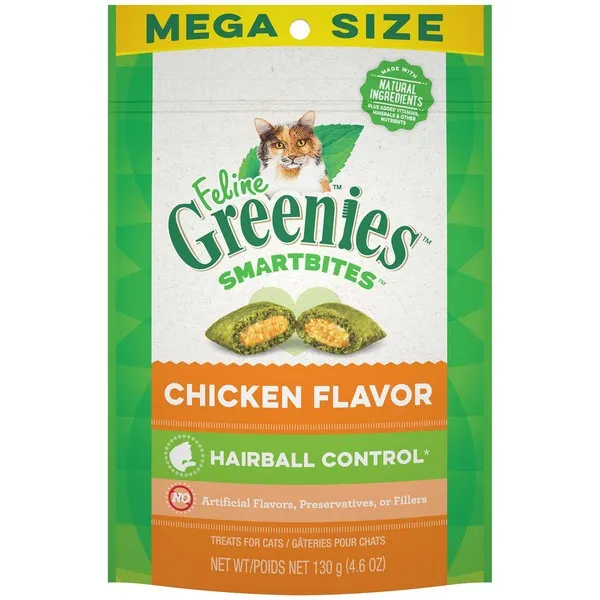 4.6 oz. Greenies Feline Smartbites Hairball Control Chicken - Health/First Aid